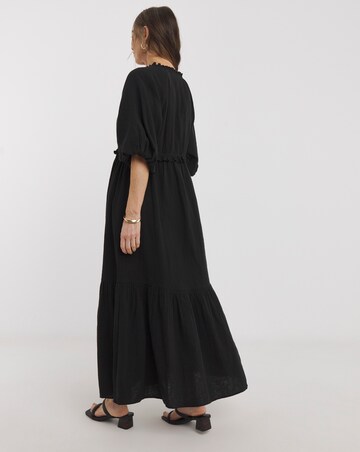 Pure Cotton Textured Bubble Sleeve Maxi Dress