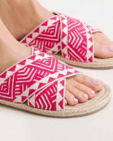 Simply Be Finty Embroidered Crossover Strap Flat Sandals - Extra Wide Fit (EEE)