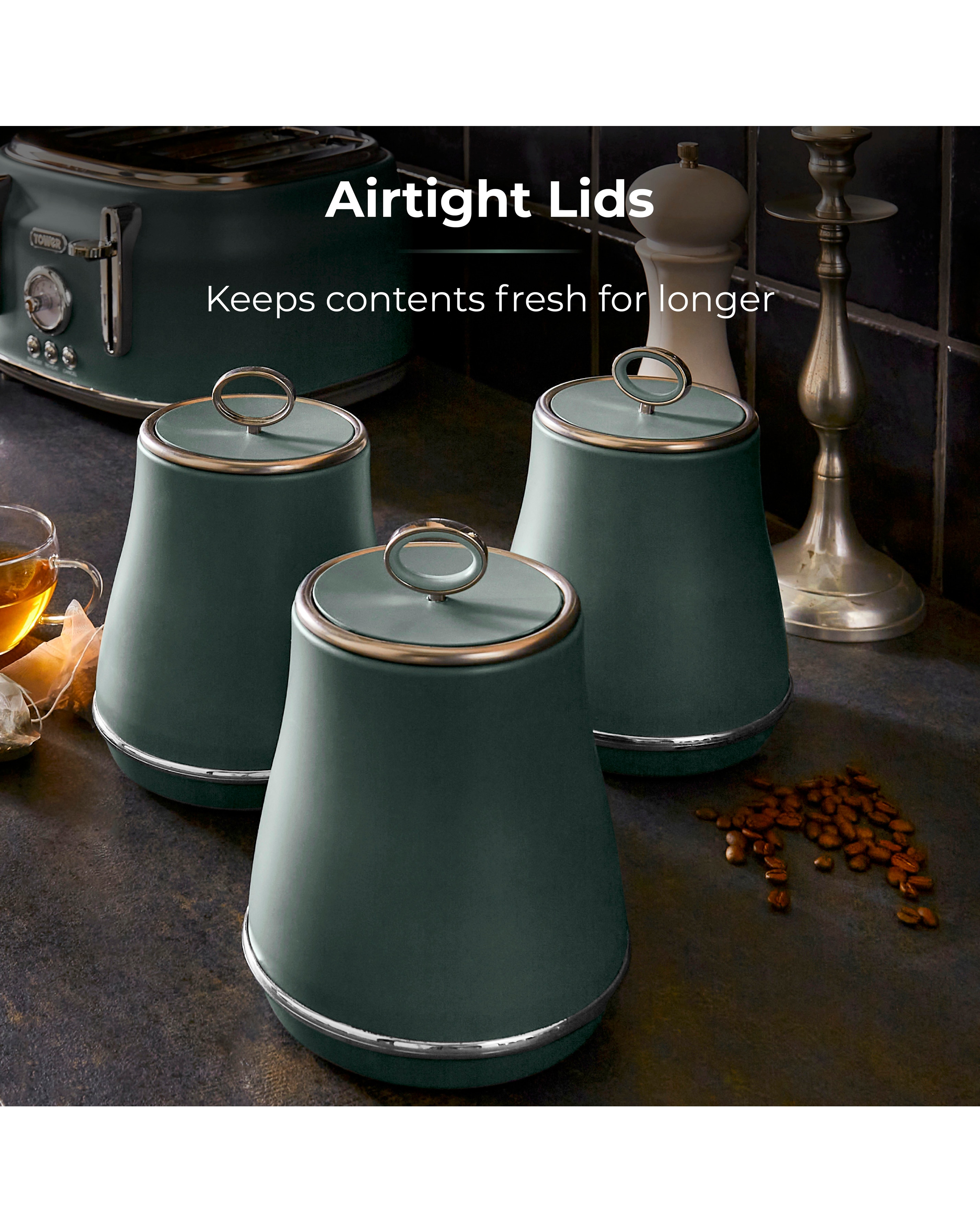 Tower Renaissance Green Set of 3 Canisters | JD Williams