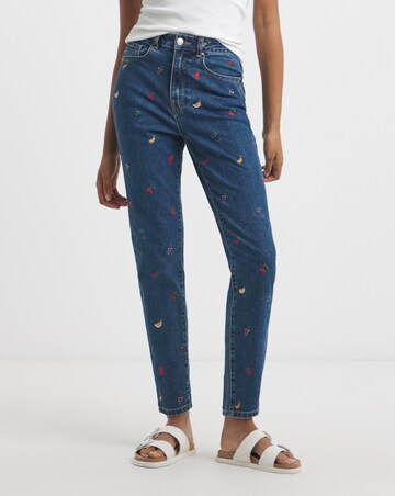 Simply Be Indigo Fruit Salad Embroidered Mom Jeans