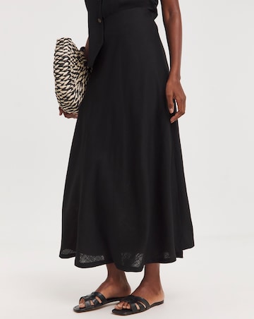 Black Linen Bias Cut Maxi Slip Skirt