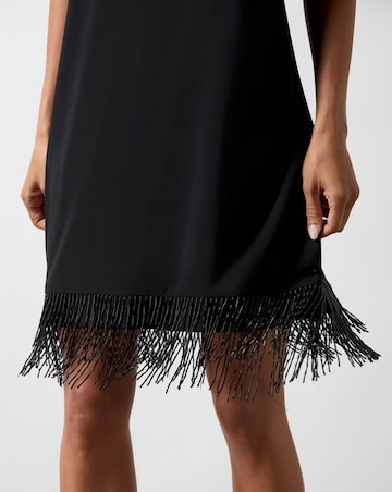 Ro&Zo Black Feather Trim Halter Dress