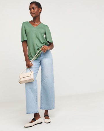 Mineral Green V Neck Angel Sleeve Top