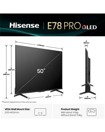 Hisense 50E78QTUK PRO 50 QLED 4K Ultra HD Smart Gaming TV