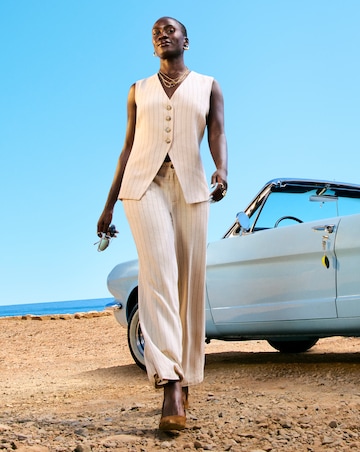 Stripe Linen Mix Wide Leg Trousers