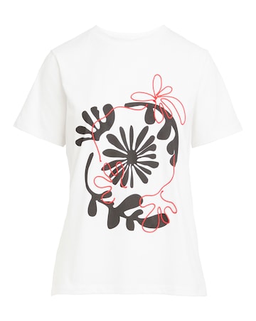 Pure Cotton White Crew Neck Embroidered Placement T-Shirt