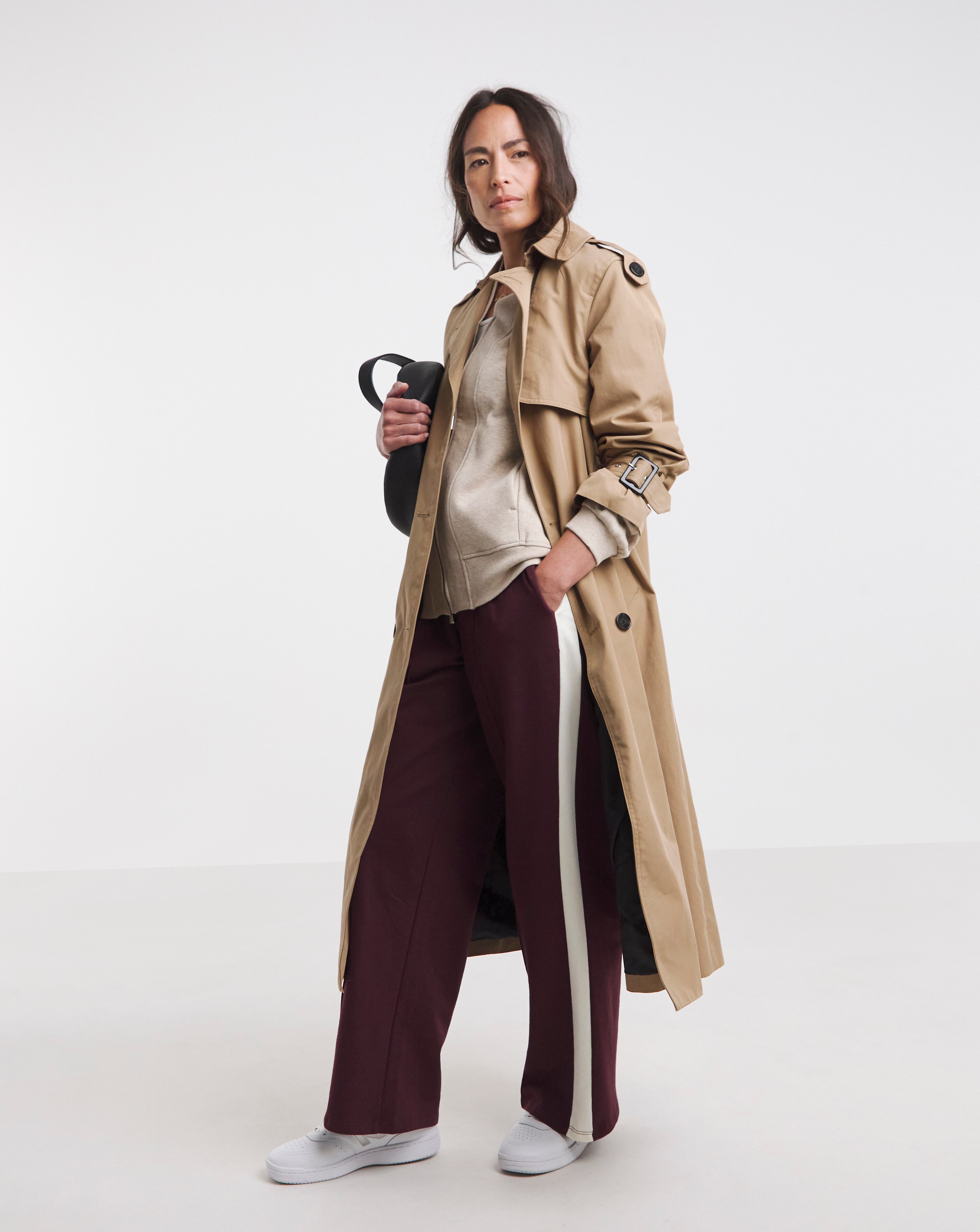 Burgundy Side Stripe Wide Leg Joggers