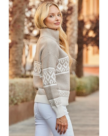 Sosandar Aztec Zip Collar Jumper
