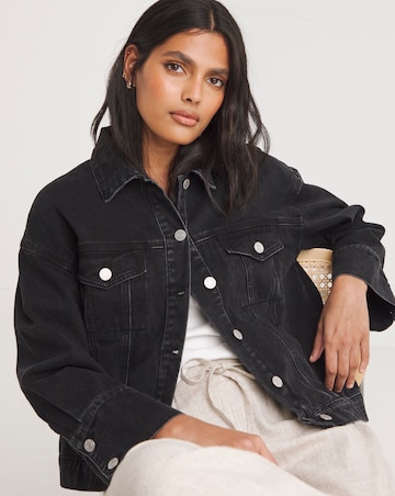 Washed Black Oversized Trucker Denim Jacket