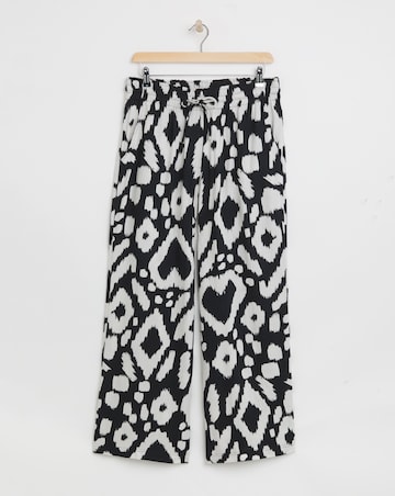 Simply Be Mono Print Tie Waist Wide Leg Linen Trousers