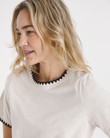 Oatmeal Crew Neck Stitch Detail Boxy T-Shirt