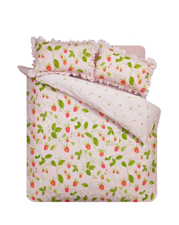 Catherine Lansfield Strawberry Frills Duvet Cover Set with Gingham Reverse