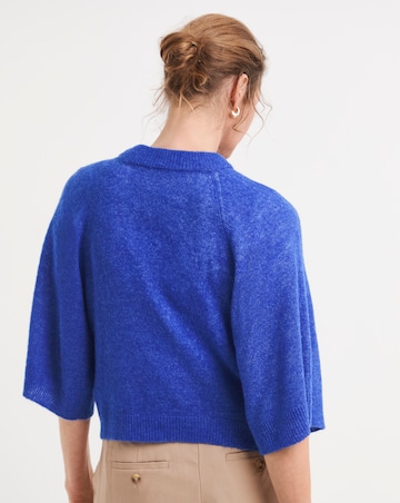 Blue Fine Knit Wide Sleeve Jumper