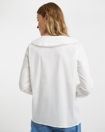 Womens Collar Detail Button Through Blouse - Ivory