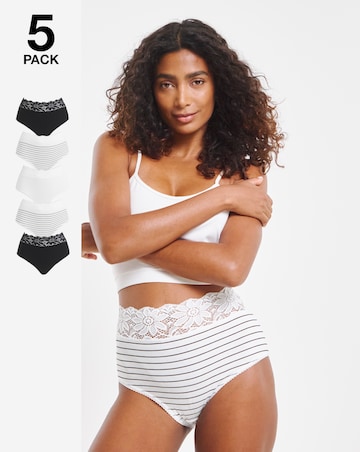 Pretty Secrets (5 Pack) Lace Top Full Brief Knickers Mono Stripe