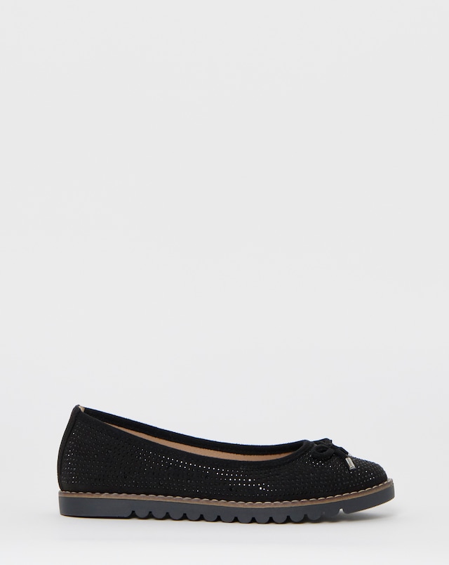 Cushion Walk Black Bow Detail Boucle Ballerinas - Extra Wide Fit (EEE)