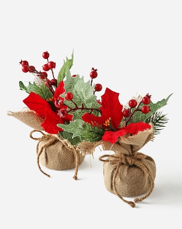 Christmas Poinsettia Artificial Plant Set of 2