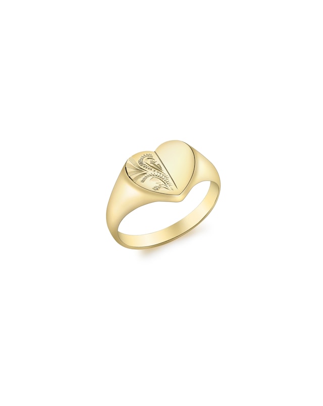 9CT Gold Half-Engraved Heart Signet Ring