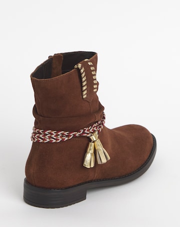 Joe Browns Brown Suede Tassel Braid Ankle Boot- Extra Wide Fit (EEE)
