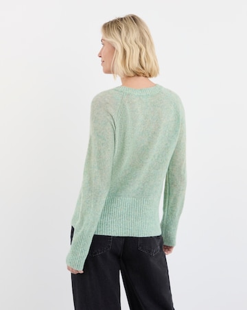 Green Fine Knit V Neck Jumper