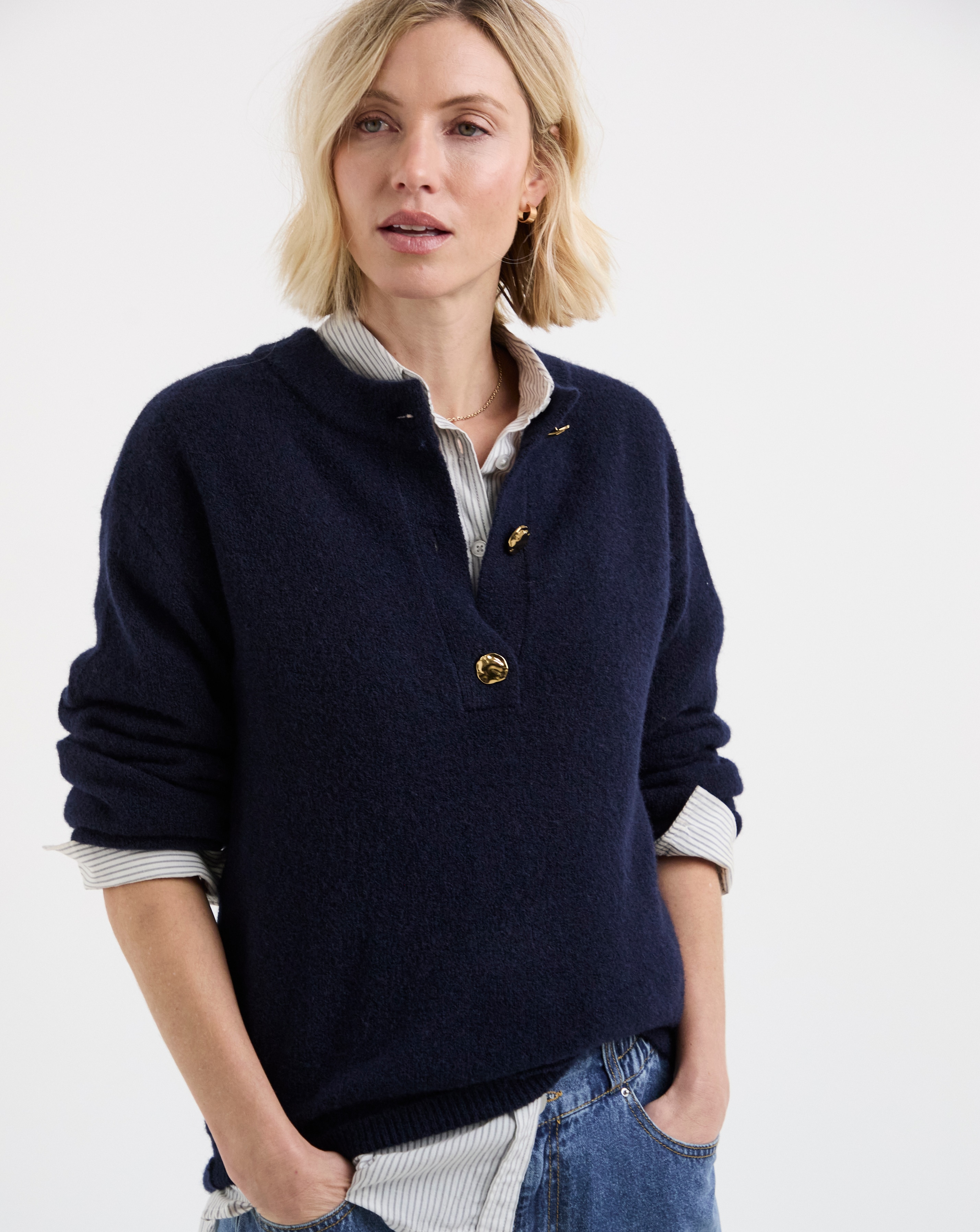 Classic Henley Button Knit Jumper | JD Williams