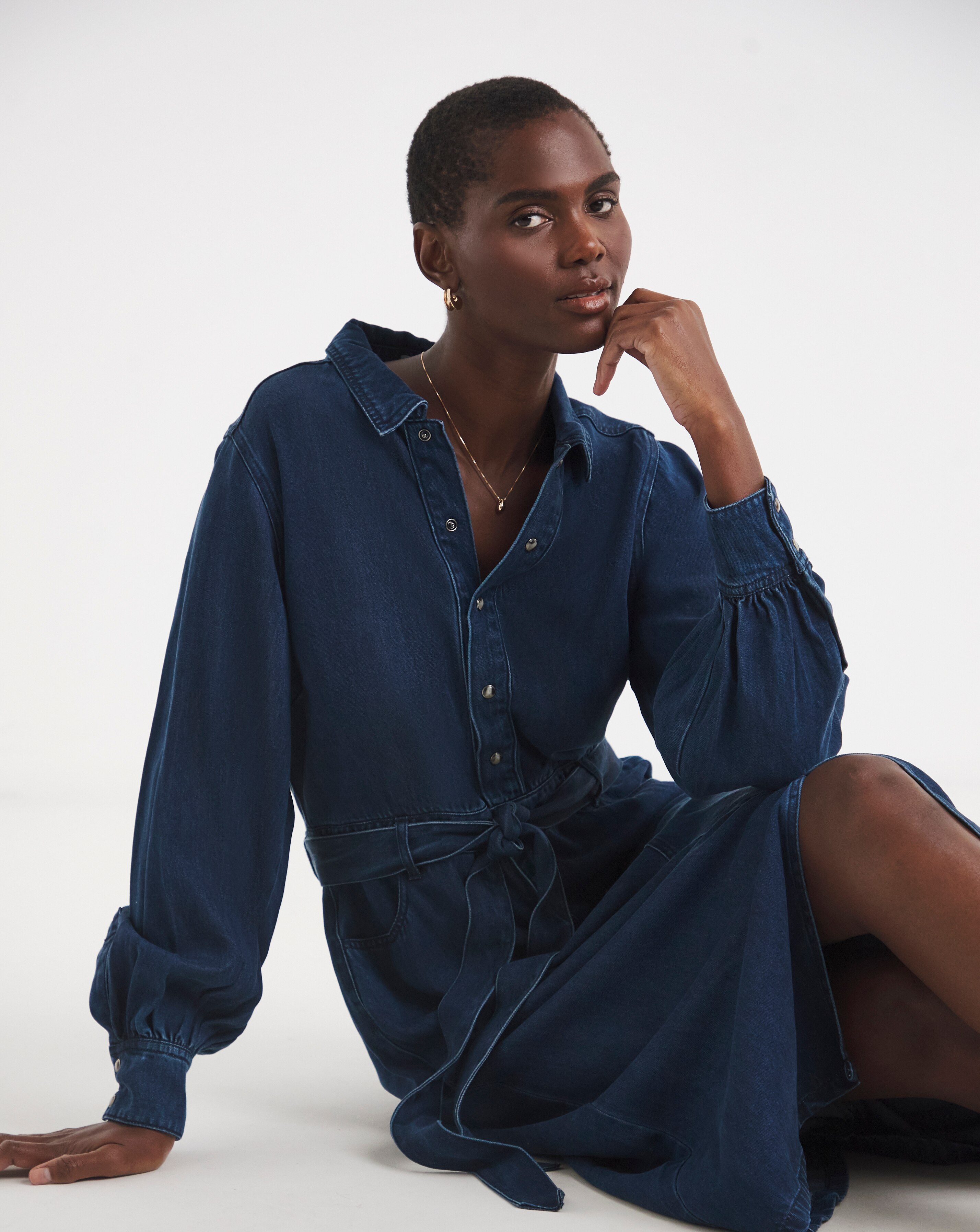 princess polly baby blue dress The Very Collection Denim Bodycon Midi Dress - Dark Wash main image 0
