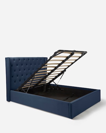 Allegra Winged Velvet Ottoman Bed with 3 Layer Memory Foam Hybrid Mattress