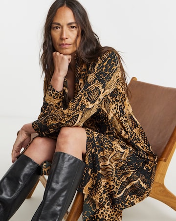 Printed Corset Midi Shirt Dress