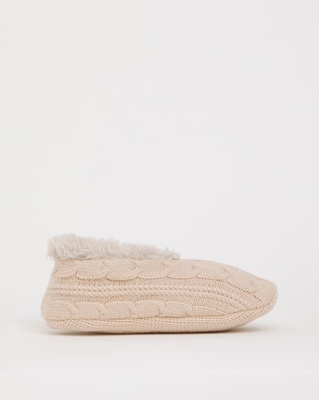 Thermal Cable Knit Warmlined Slipper Socks - Blush Oatmeal