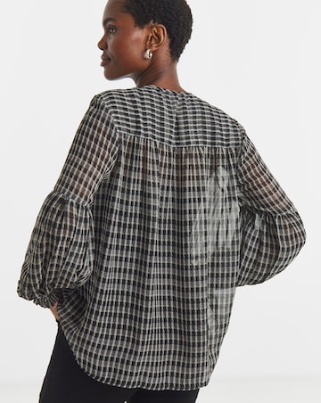 Georgette Collarless Blouson Sleeve Blouse