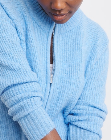 Blue Zip Through Pocket Cardigan