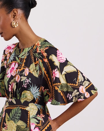 Joanna Hope Cape Sleeve Printed Tea Dress