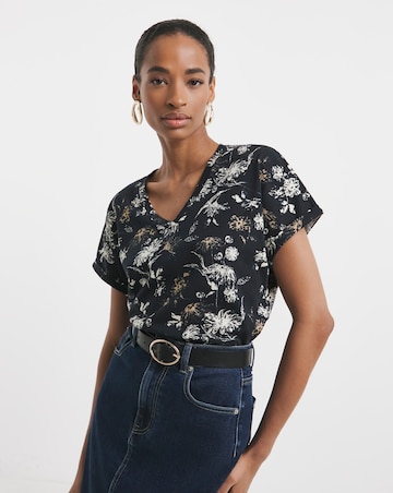 Pure Cotton Floral Print V-Neck Short Sleeve T-Shirt