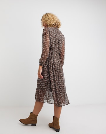 Geo Print Lurex Pussy Bow Dress