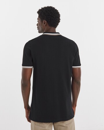 Tipped Pique Polo Long Length- Black