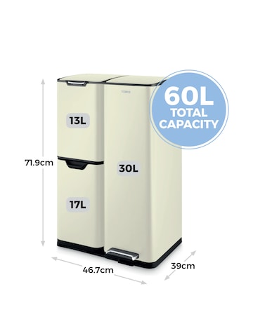 Tower 60L Recycling Bin with 3 Individual Compartments