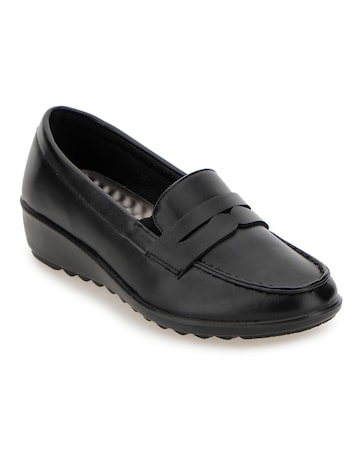 Cushion Walk Black Low Wedge Loafers -Extra Wide Fit (EEE)