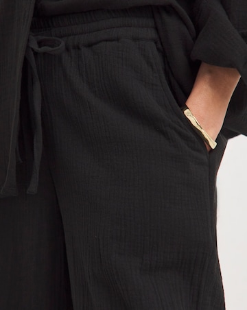 Black Cheesecloth Wide Leg Trousers