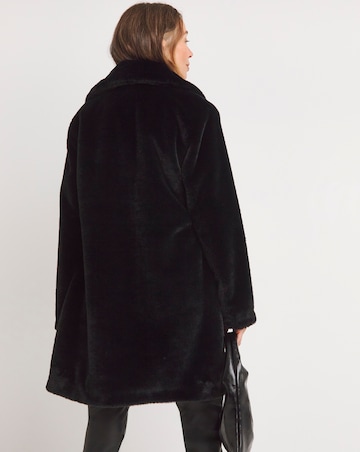 Black Plush Faux Fur Coat
