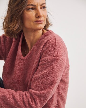 Pink V Neck Borg Fleece Sweatshirt