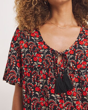 Joe Browns Red/Black Boho Tassel Tie Top