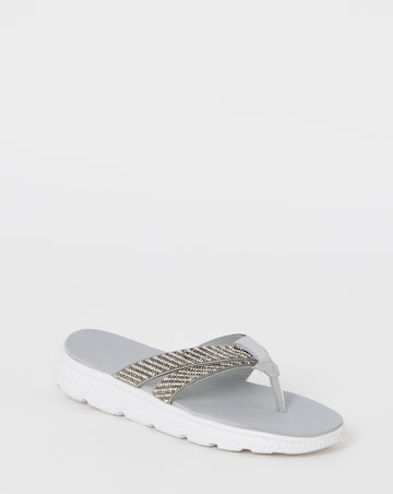 Cushion Walk Grey Glitter Crossover Toe-Post Sandals - Wide Fit (E)