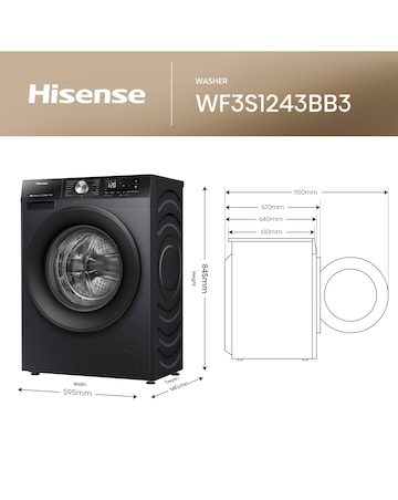 Hisense 3S Series WF3S1243BB3 WiFi-enabled 12kg 1400 Spin Washing Machine - Blac