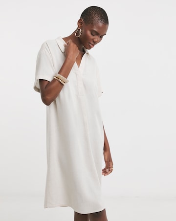 Linen Mix Collared Tunic Dress