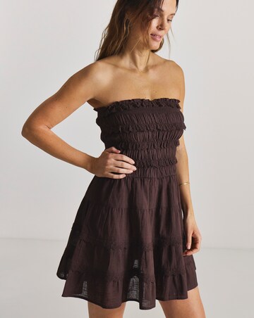 Cotton Bandeau Mini Beach Dress Chocolate