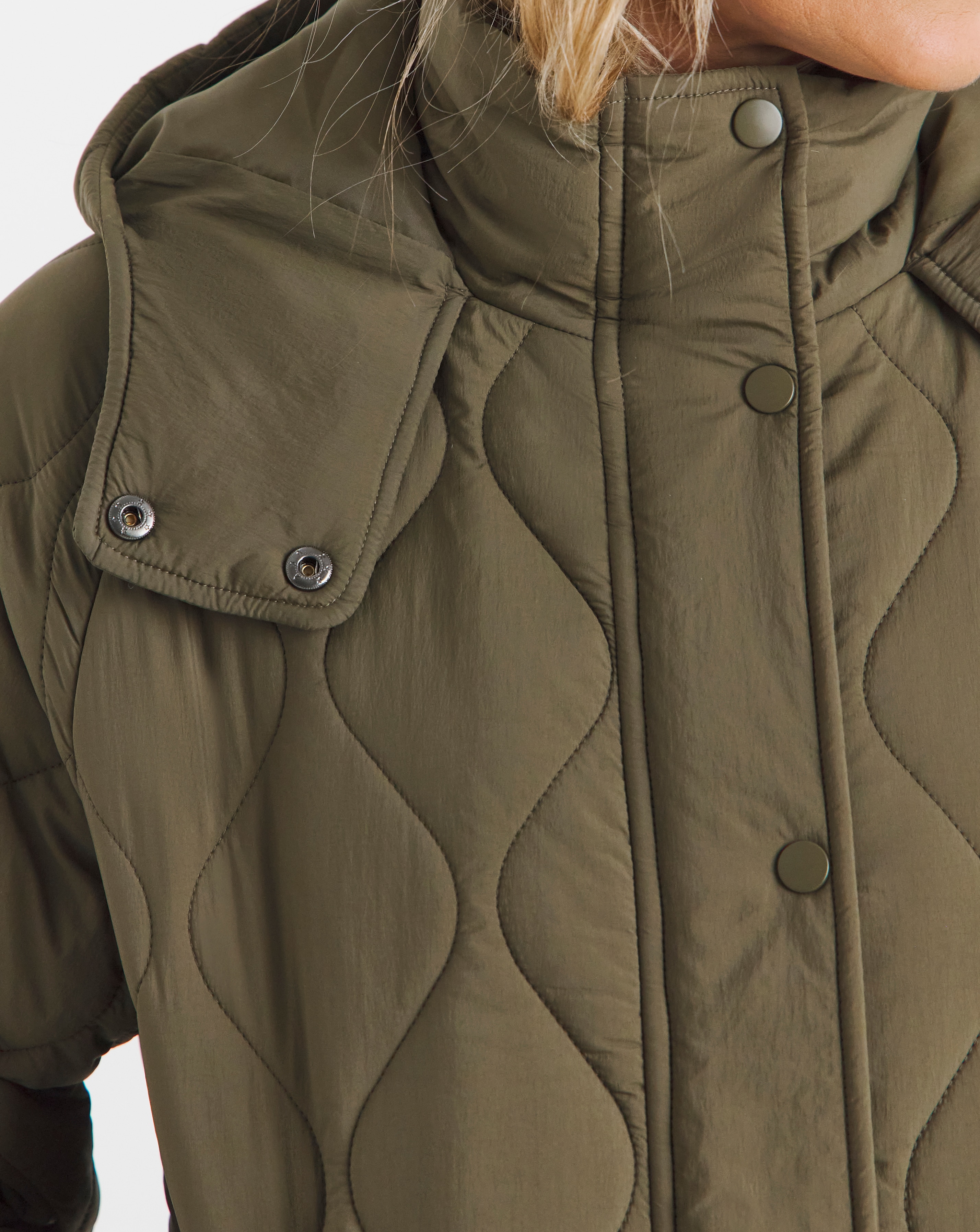 Khaki Short Hooded Quilted Jacket | JD Williams