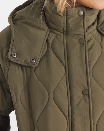 Khaki Short Hooded Quilted Jacket