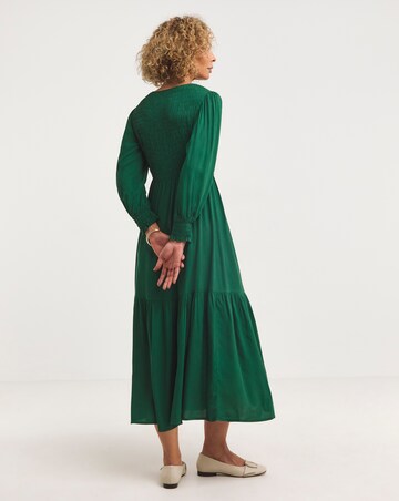 Zip Front Shirred Bodice Smock Dress