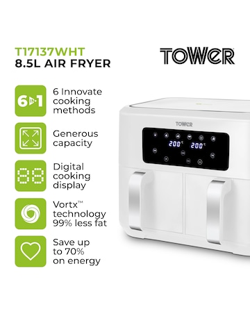 Tower Vortx White 8.5L Dual Basket Air Fryer