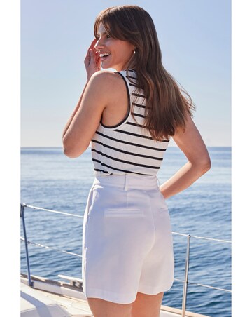 Sosandar White Twill Longline Bermuda Shorts